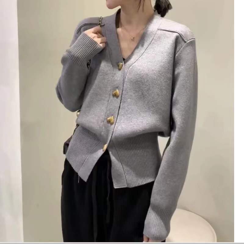 Damen Elegante Strickjacke mit dekorativen Knopfdetails und V-Ausschnitt Drune