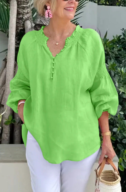 Damen luftige Bluse mit Smock-Ärmeln Drune