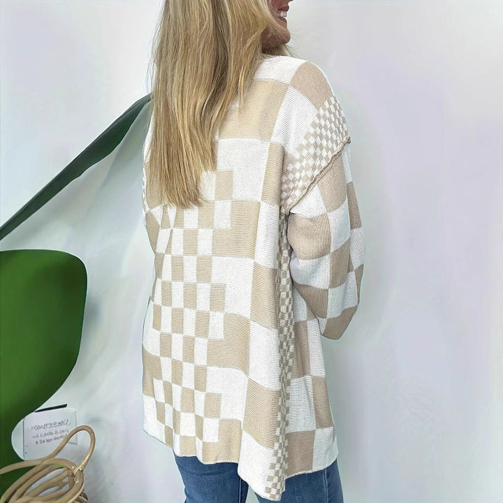 Damen Oversize Strickjacke mit Karomuster Drune