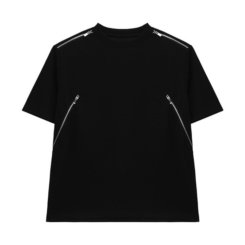 Unisex Designer T-Shirt mit seitlichen Reißverschlusstaschen Drune