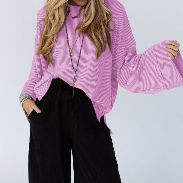 Damen kuscheliger Strickpullover mit weiten Ärmeln und Rippstruktur Drune