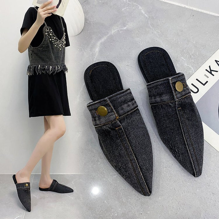 Damen Offene Mules mit elegantem Denim-Design und modischer Spitze Drune