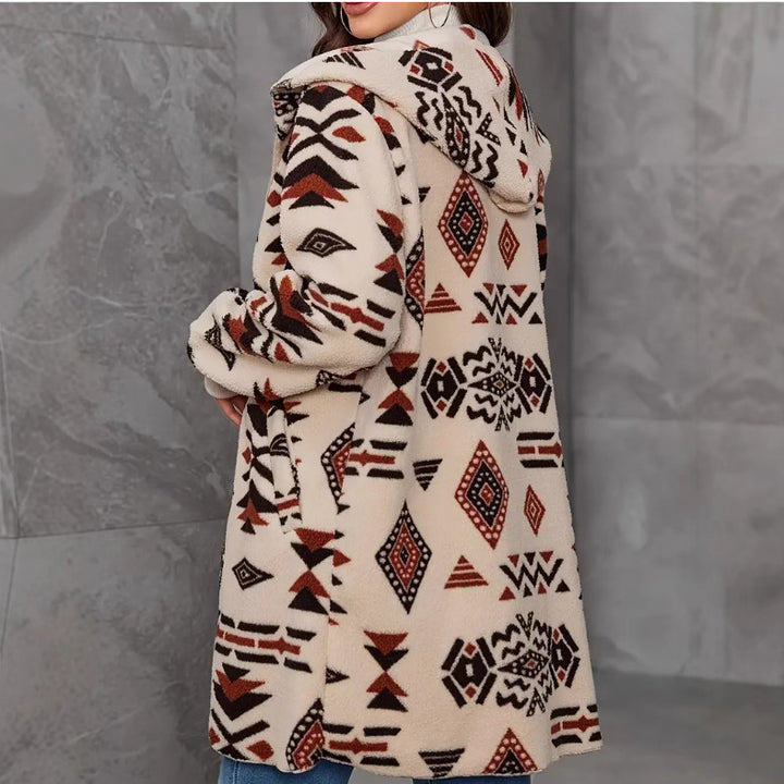 Damen Plüschjacke mit Ethno-Muster Drune