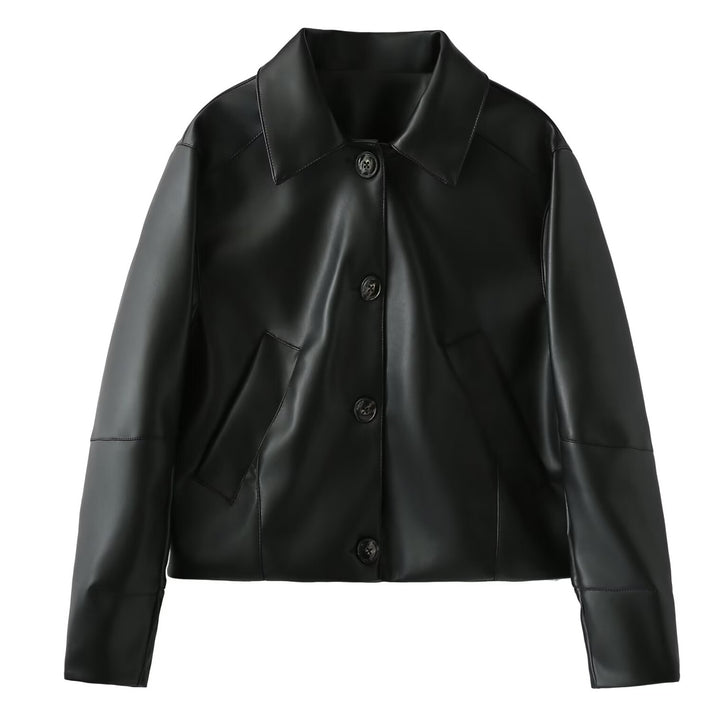 Damen Kunstlederjacke mit modernen Knopfdetails Drune