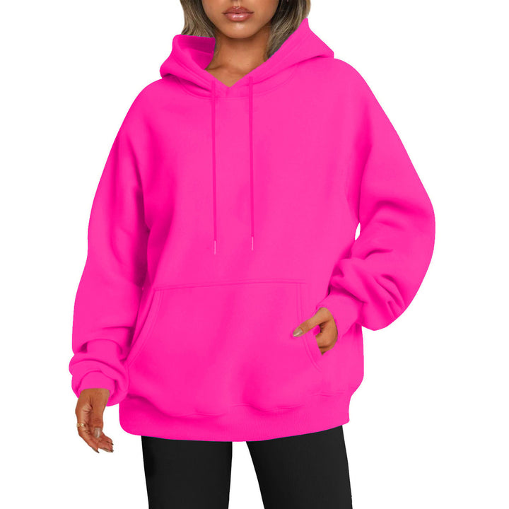 Damen nan Oversize-Kapuzenpullover mit verlängertem Rückenteil, innen angerautem Fleece und Kängurutasche Drune