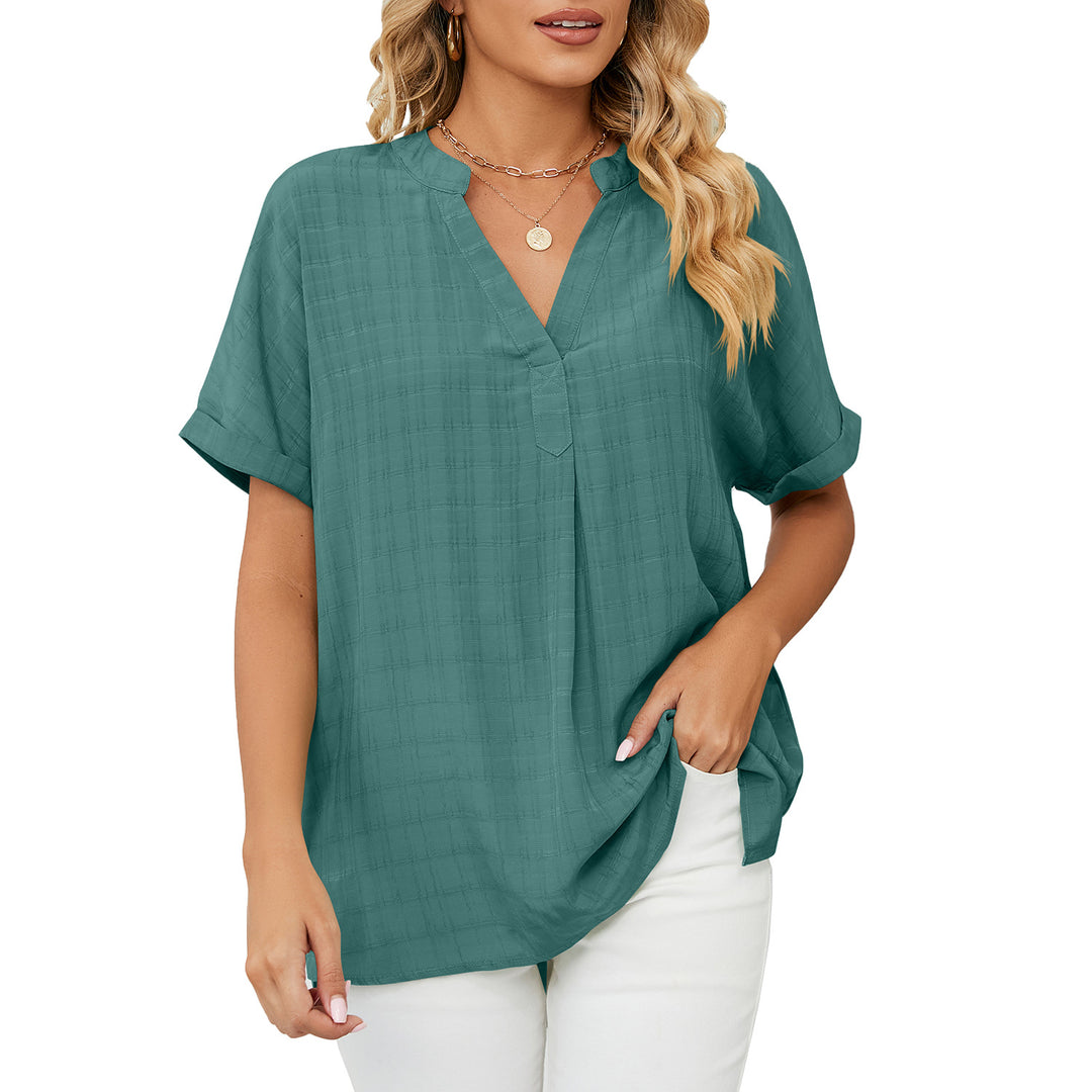 Damen V-Ausschnitt Bluse mit lässigem Schnitt und dekorativer Struktur Drune