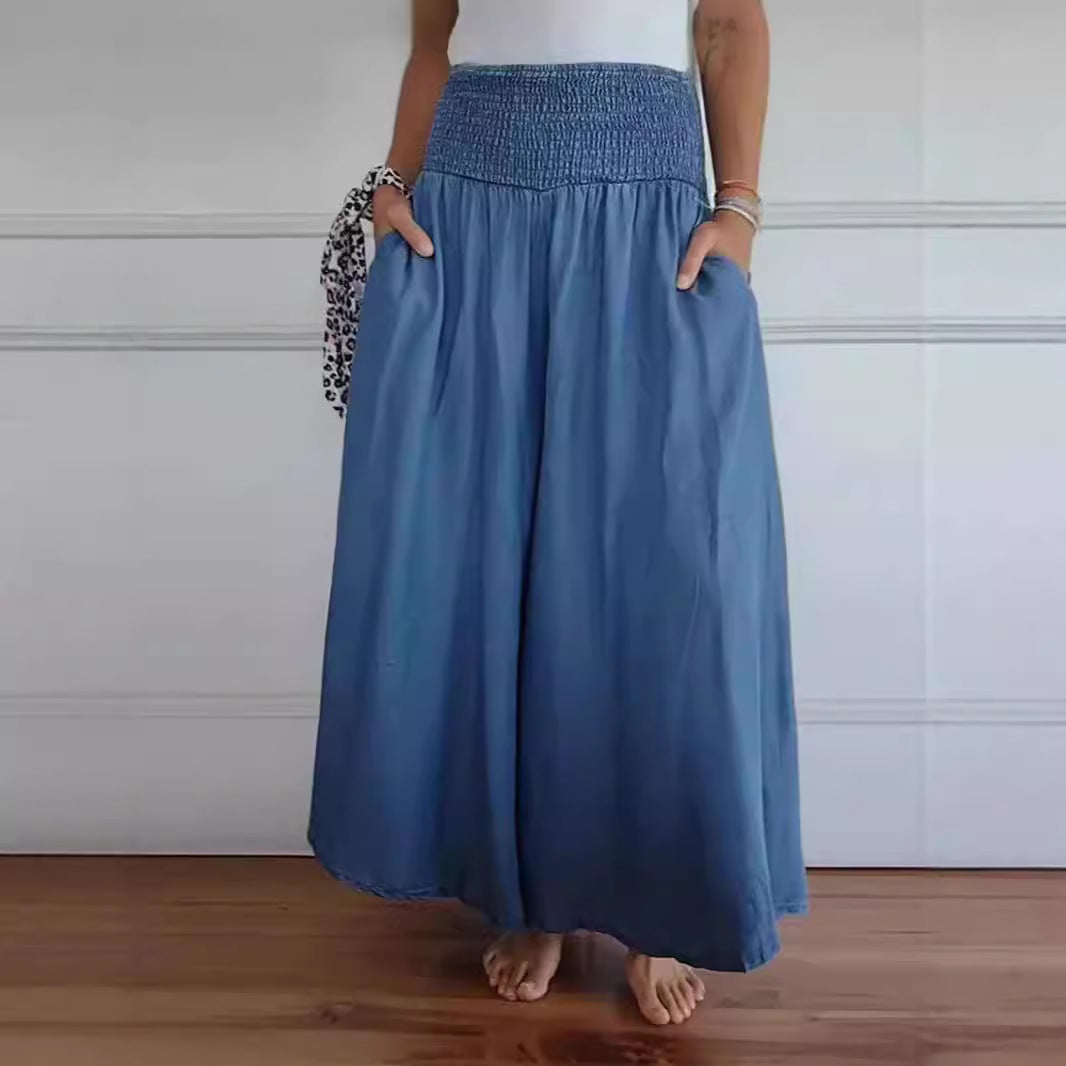 Damen weite Sommerhose mit elastischem Taillenbund und praktischen Seitentaschen Drune