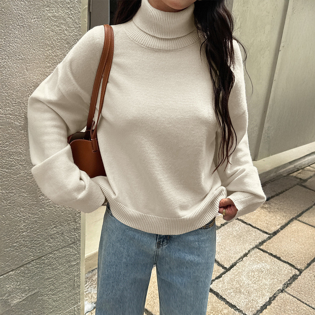 Damen gemütlicher Rollkragenpullover aus weichem Strick Drune