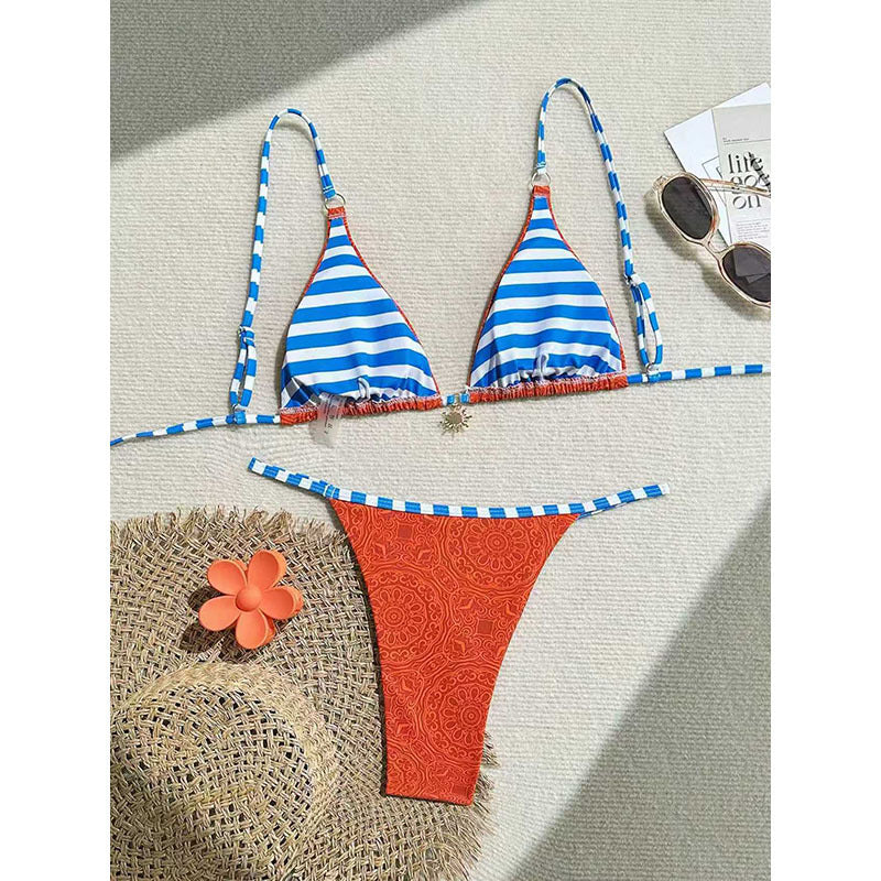 Damen Triangel-Bikini mit modischen Rüschen und buntem Gürtel Drune