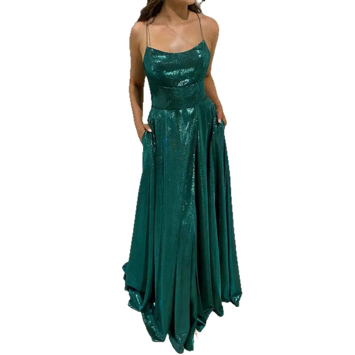 Damen Glamouröses Abendkleid mit funkelndem Satin und schwingendem Rock Drune