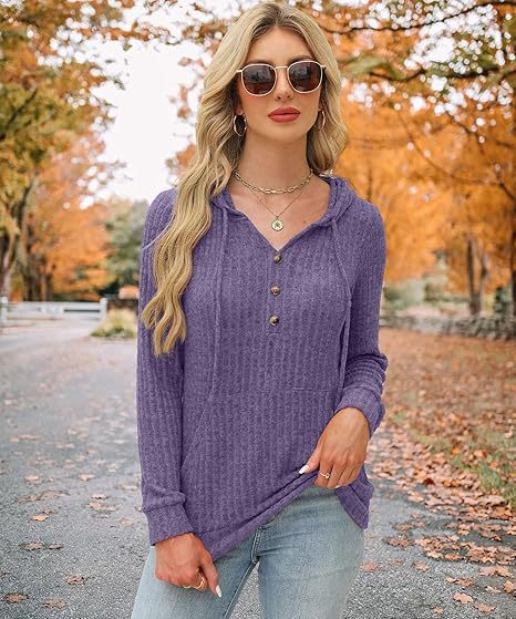 Damen kuscheliger Kapuzenpullover mit Knopfleiste und seitlichen Taschen Drune