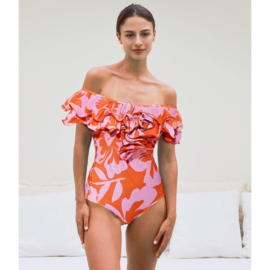 Damen Einteiliger Badeanzug mit eleganten Rüschendetails Drune