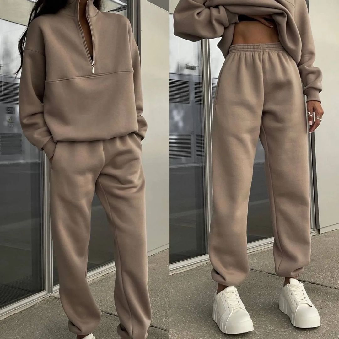 Damen nan Oversize Half-Zip Sweatshirt mit Stehkragen und weicher Jogginghose Drune