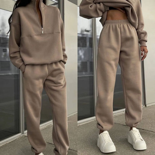 Damen nan Oversize Half-Zip Sweatshirt mit Stehkragen und weicher Jogginghose Drune