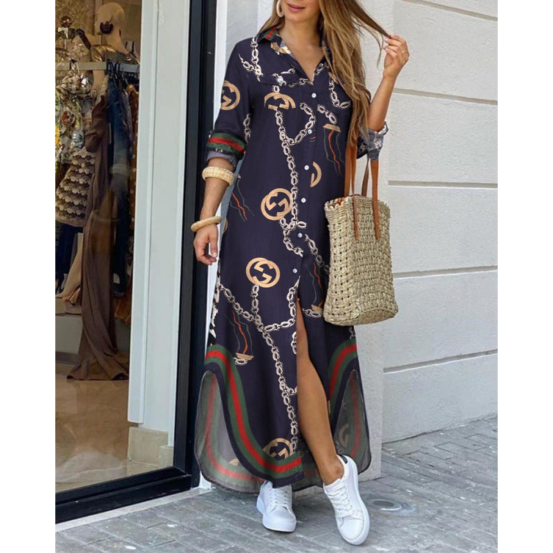 Damen Langarmkleid mit stilvollem Print und femininer Silhouette Drune