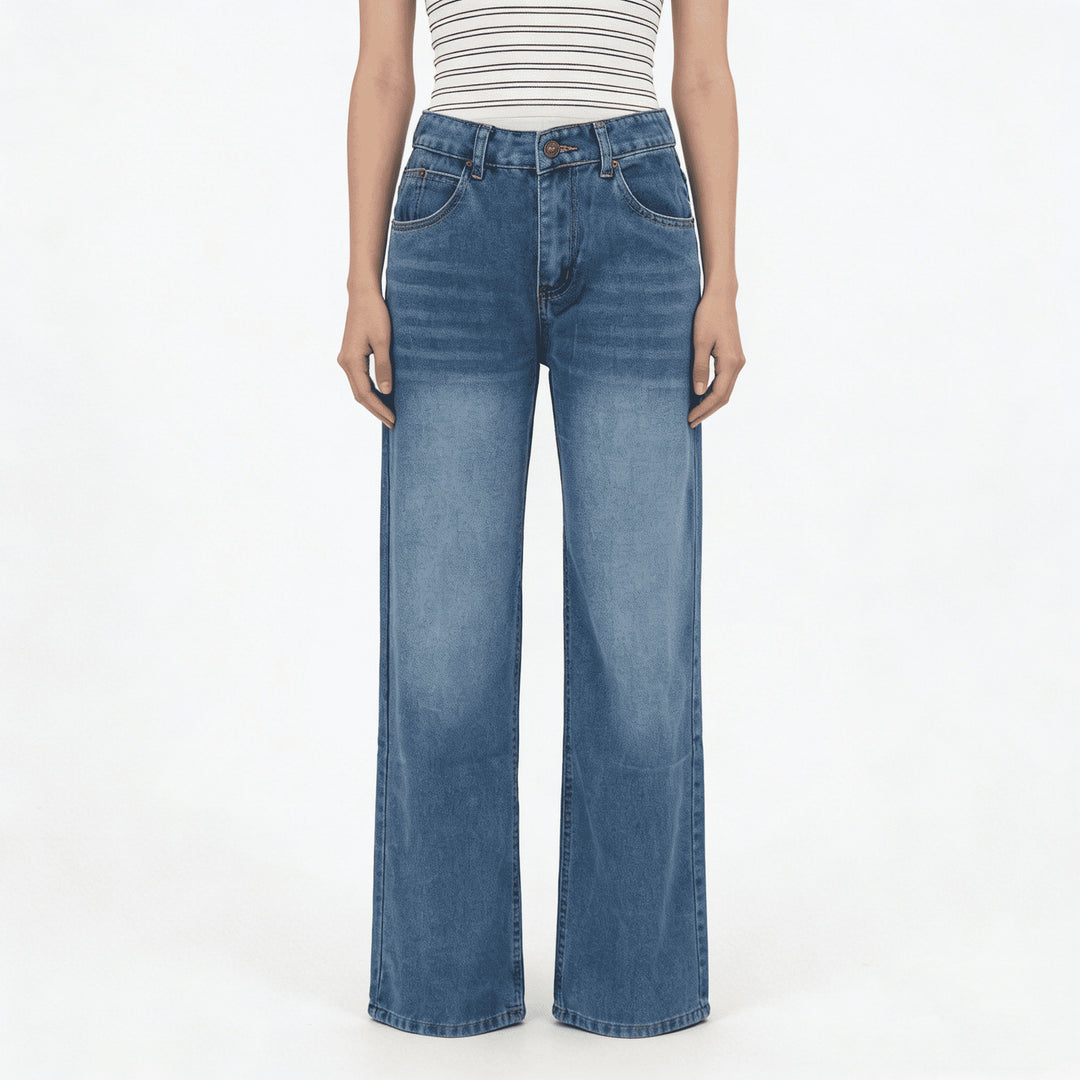 Damen weite Denim-Hosen mit hohem Bund und lässigem Schnitt Drune