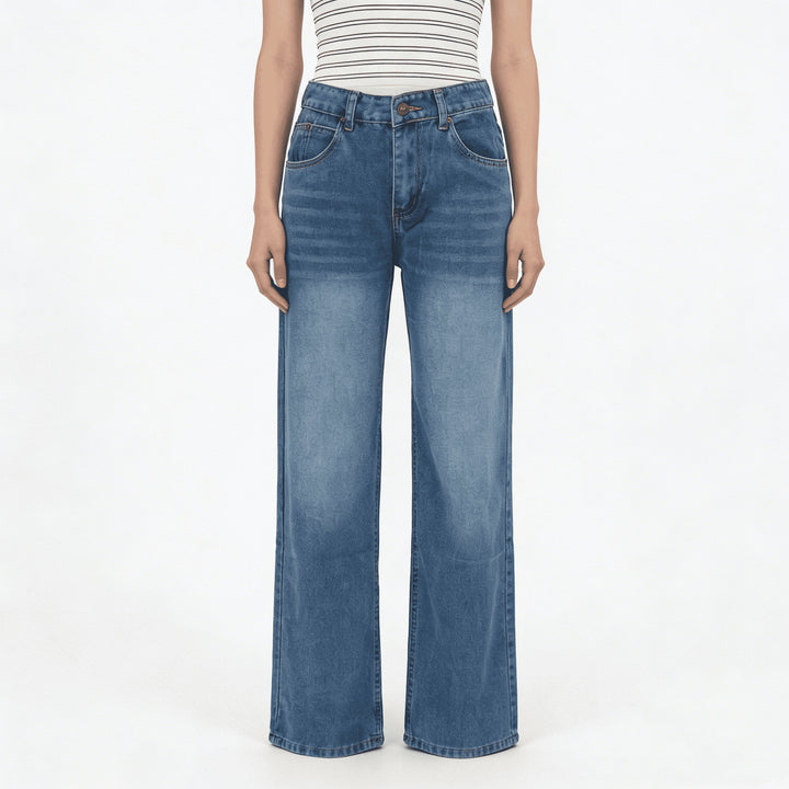 Damen nan hochgeschnittene Weitbein-Jeans mit tonaler Seitennaht und verwaschenem Verlauf Drune