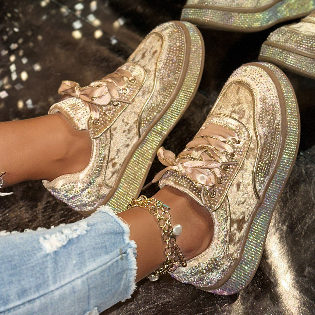 Damen Glamouröse Sneaker mit funkelnden Strass-Applikationen und bequemer Sohle Drune