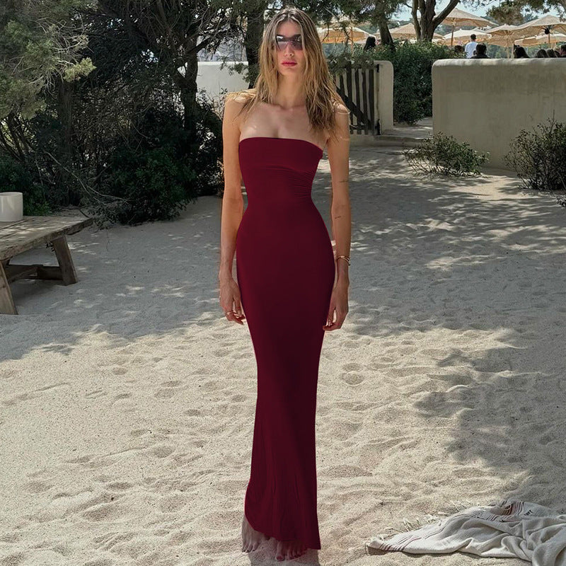 Damen Figurbetontes Maxikleid ohne Träger Drune