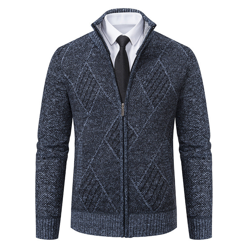 Herren modische Strickjacke mit hohem Kragen und stilvollem Zopfmuster Drune