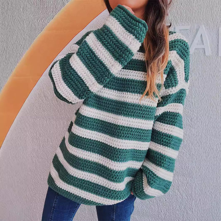 Damen lässiger Grobstrickpullover mit gestreiftem Design Drune