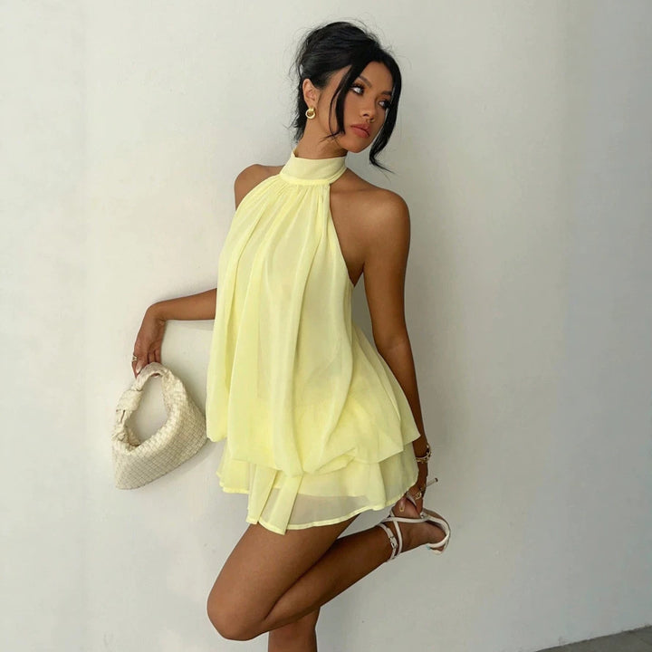 Damen luftiges Chiffon-Kleid mit asymmetrischem Schnitt Drune
