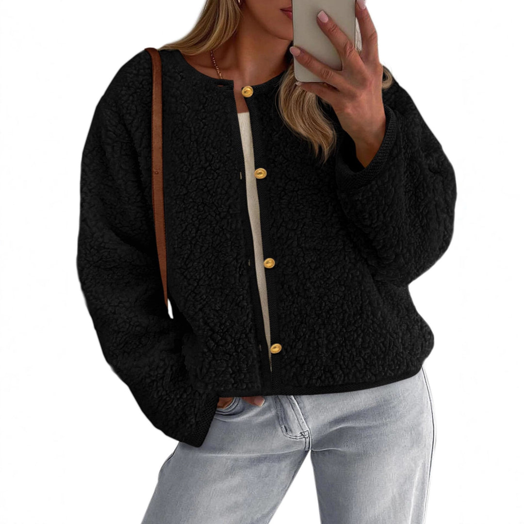 Damen Kuschelige Fleecejacke mit Knopfdetail und Oversized-Schnitt Drune