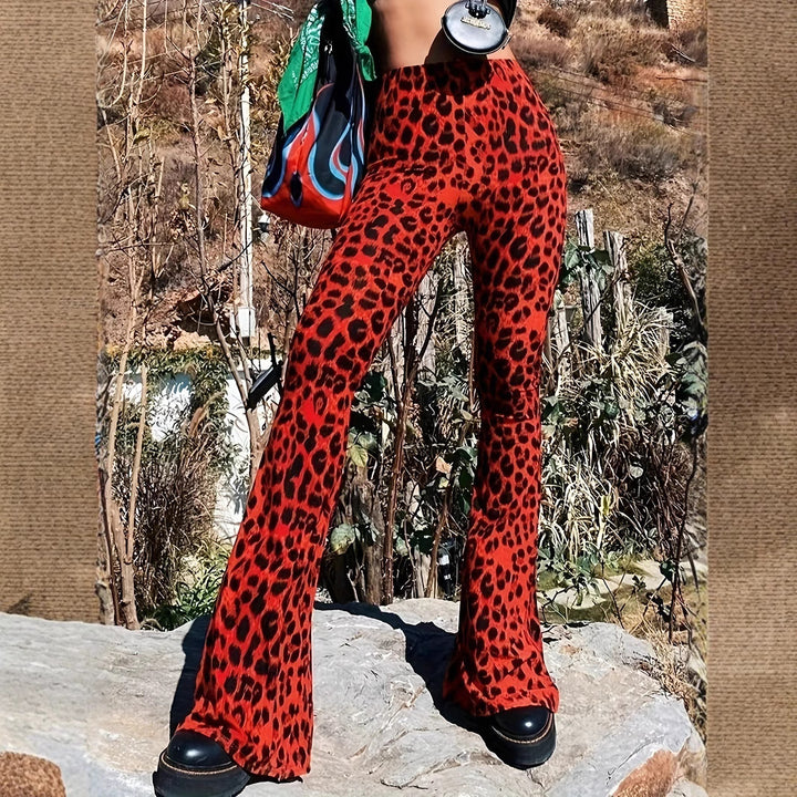 Damen Flared Leopardenmuster-Hosen Drune