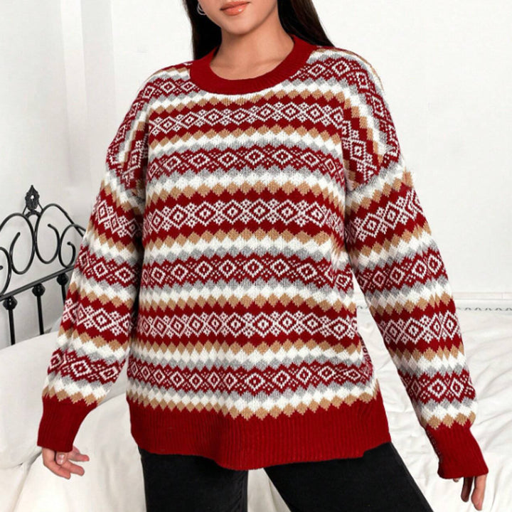 Damen Grob gestrickter Pullover im festlichen Fair-Isle Design Drune
