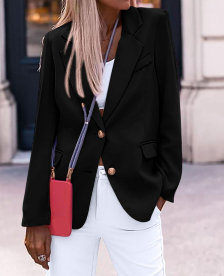 Damen Eleganter Einreiher Blazer mit goldenen Knöpfen und tailliertem Schnitt Drune