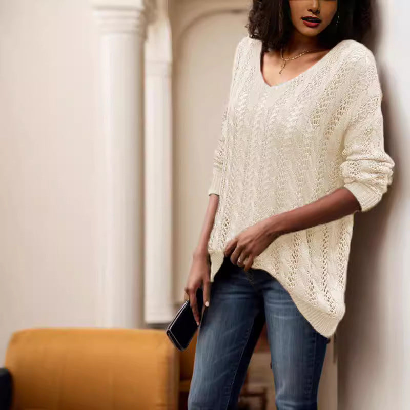 Damen Strickpullover mit luftiger Häkeloptik und weitem Schnitt Drune