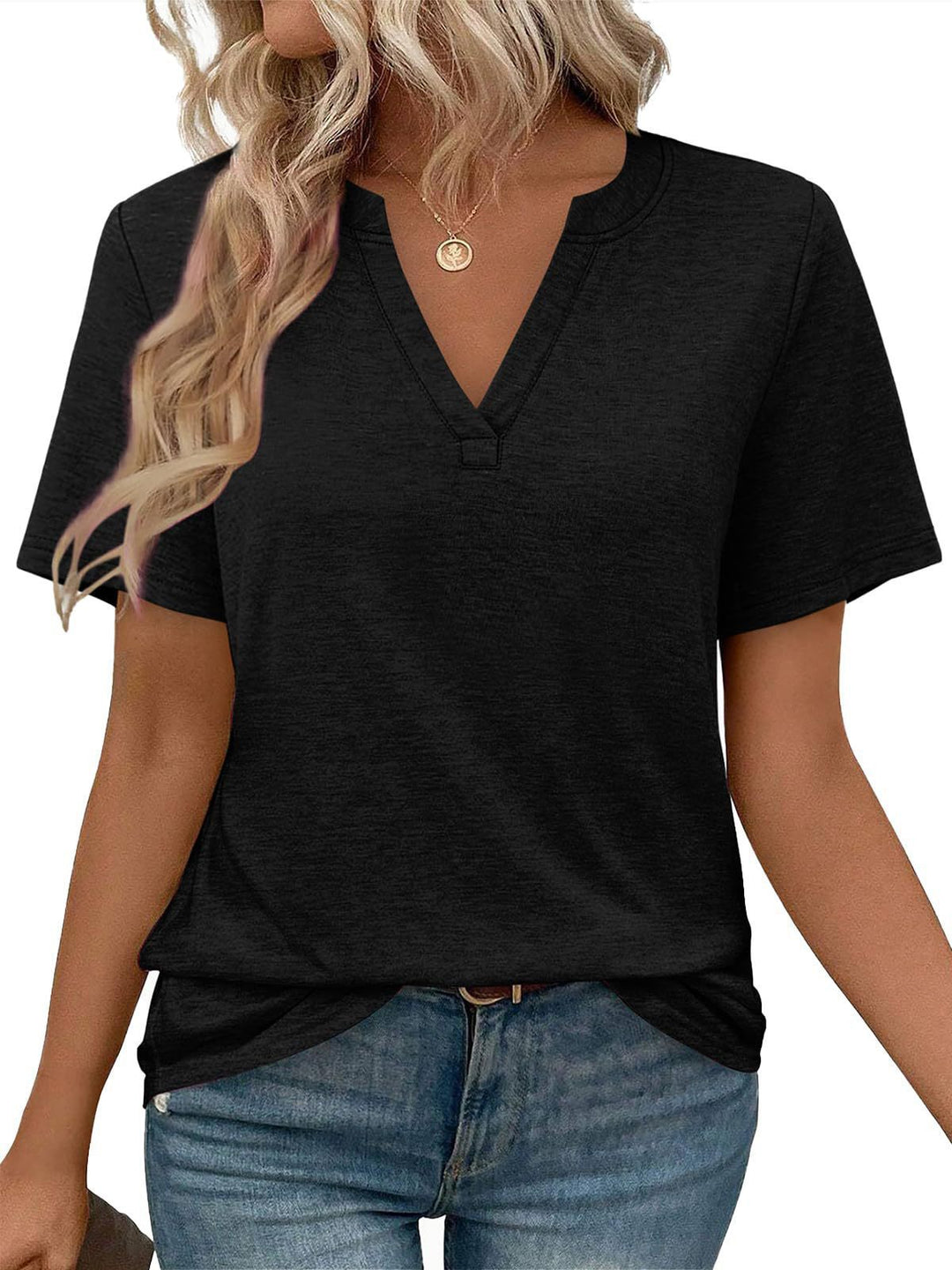 Damen zeitloses V-Ausschnitt T-Shirt mit lässigem Schnitt Drune