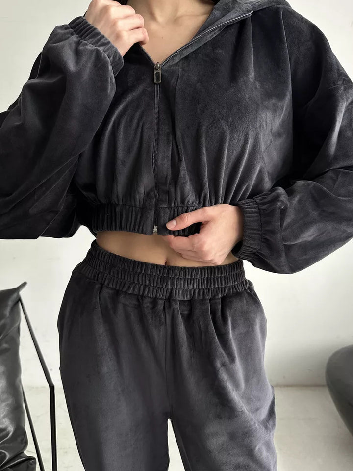 Damen modische Oversized Jacke mit Reißverschluss Drune