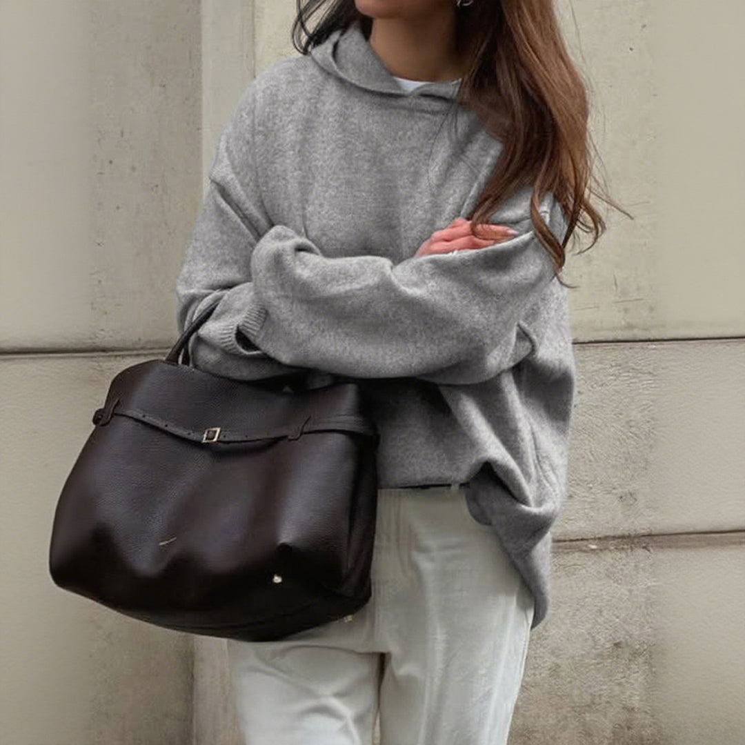 Damen nan Oversize-Polo-Feinstrickpullover mit umgelegtem Kragen und Raglanärmeln Drune