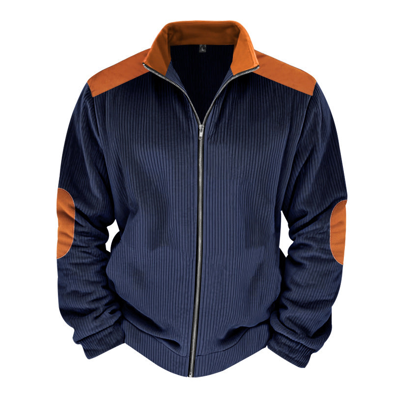 Herren Sportliche Zip-Jacke mit Rippenstruktur und Kontrastärmel Drune