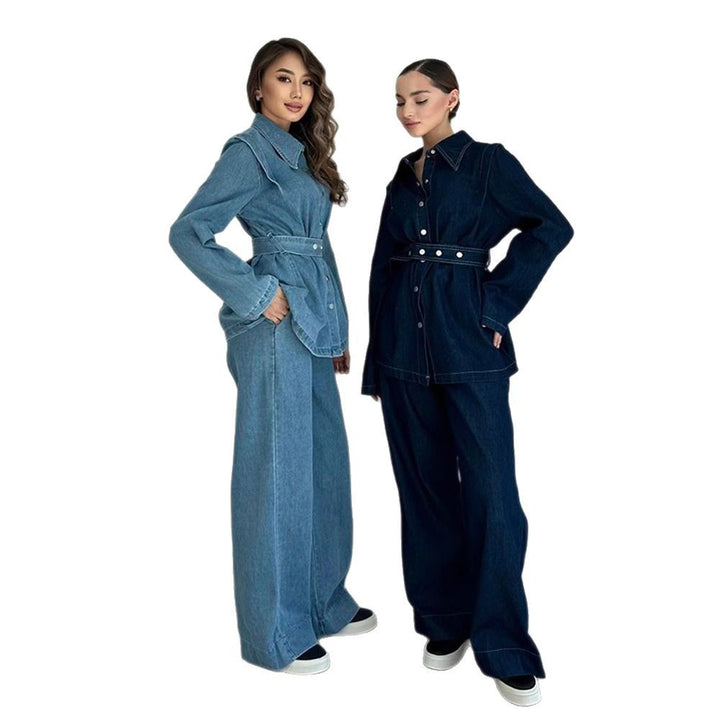 Damen Denim-Jumpsuit mit elegantem Gürtel und weitem Bein Drune