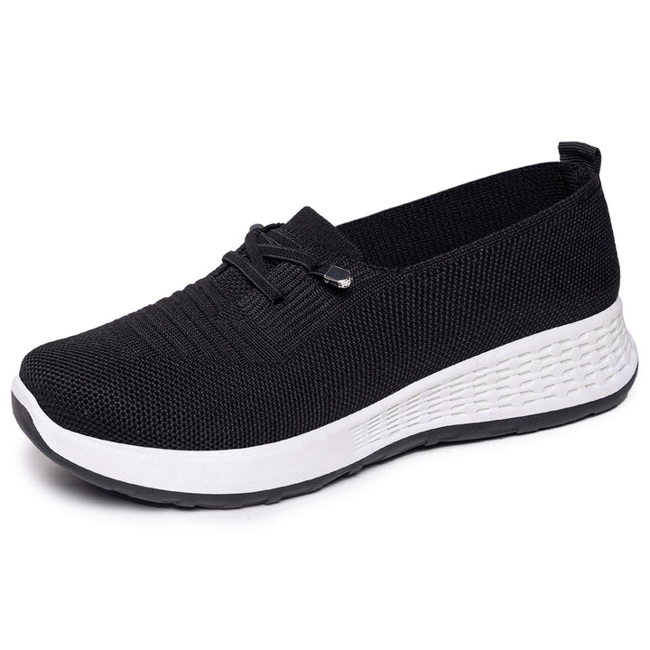 Damen nan leichter gestrickter Slip-On Freizeitschuh mit elastischem Einstieg, dekorativer Zier-Schnürung und dämpfender Leichtprofilsohle Drune