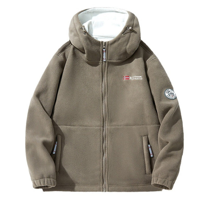 Unisex nan Kapuzen-Fleecejacke mit hochgeschlossenem Haubenkragen, durchgehendem Reißverschluss und seitlichen Einschubtaschen Drune