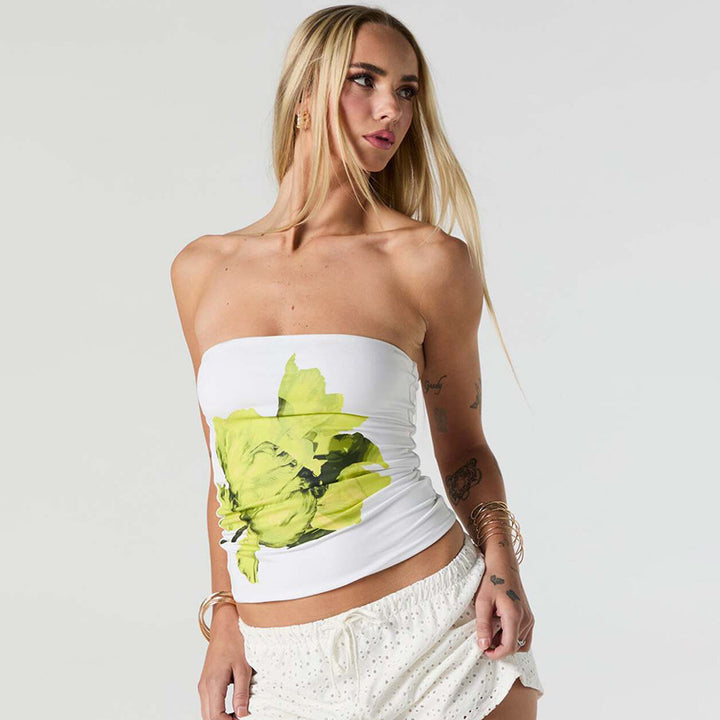 Damen Bandeau-Oberteil mit floralem Design und elastischem Stoff Drune