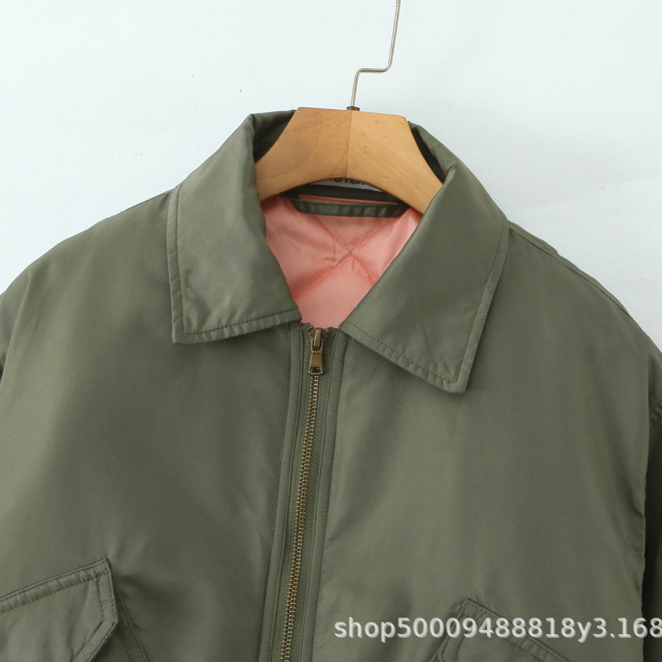 Damen modische Bomberjacke mit doppelten Taschen und weichem Futter Drune