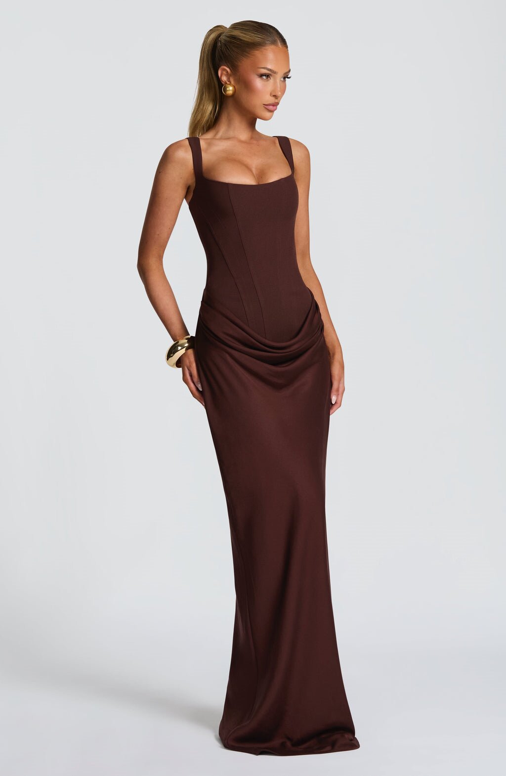 Damen Elegantes Maxikleid mit raffiniertem Drapierungseffekt Drune