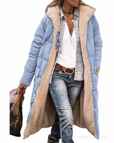 Damen Lange Steppjacke mit kuscheligem Innenfutter und modischer Kapuze Drune