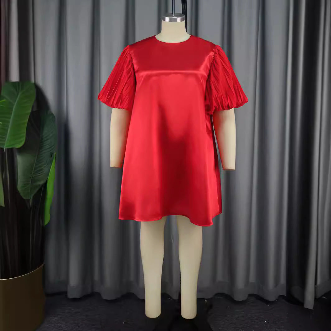 Damen exklusives Satin Kleid mit elegantem Rüschensaum Drune