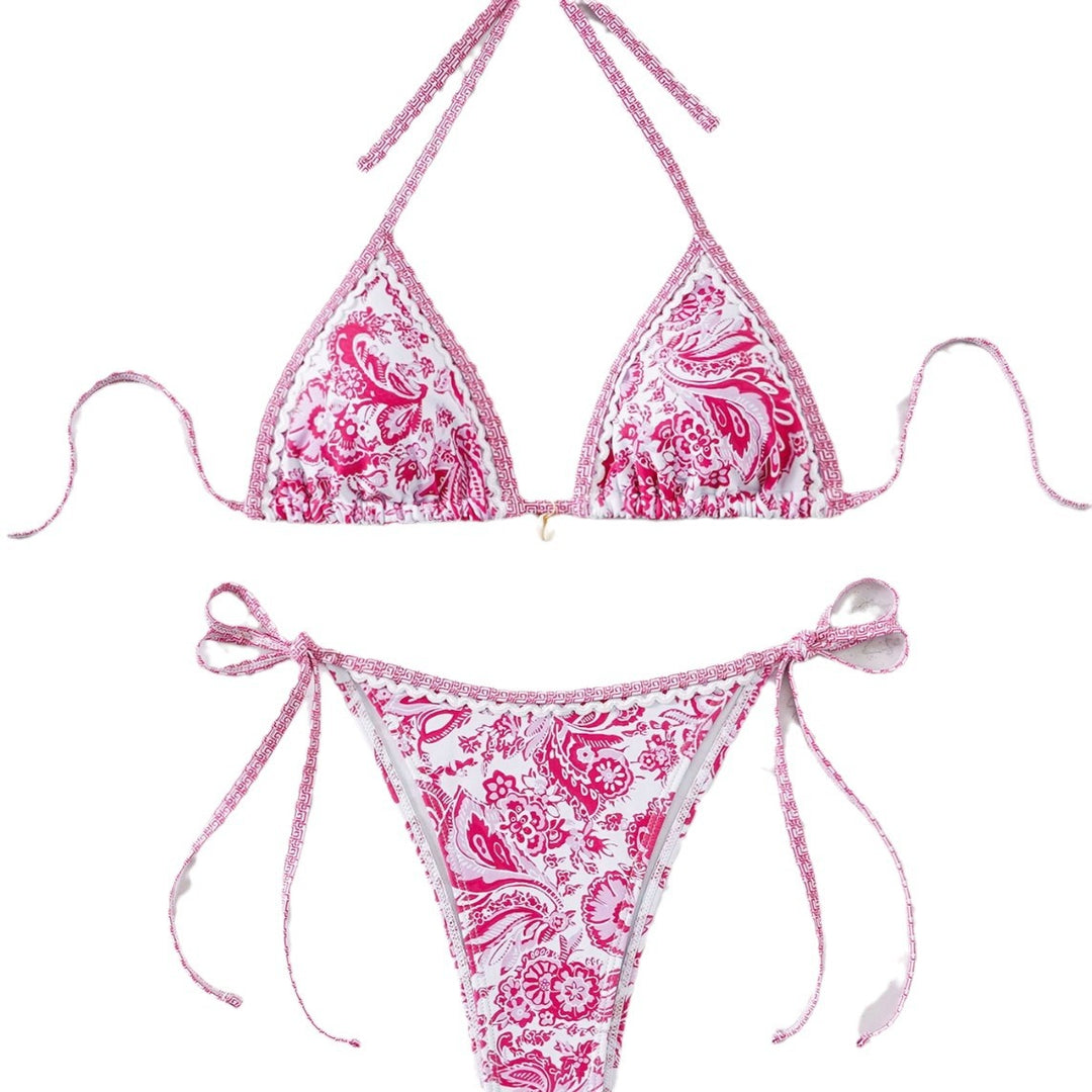 Damen Triangel-Bikini mit verspieltem Floral-Design und Bindebändern Drune