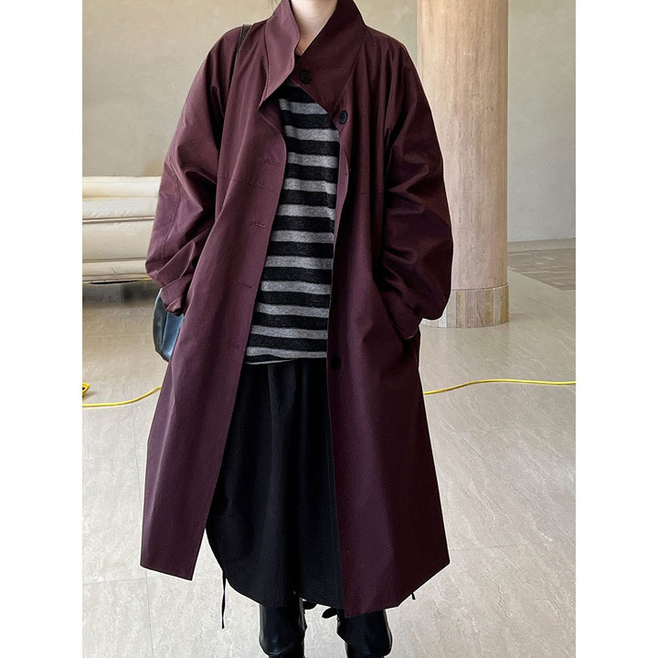 Drune | langer Trenchcoat - Minimalistisch & Entspanntes Fit - Offenes Vorderdesign - Herbst & Winter Oberbekleidung