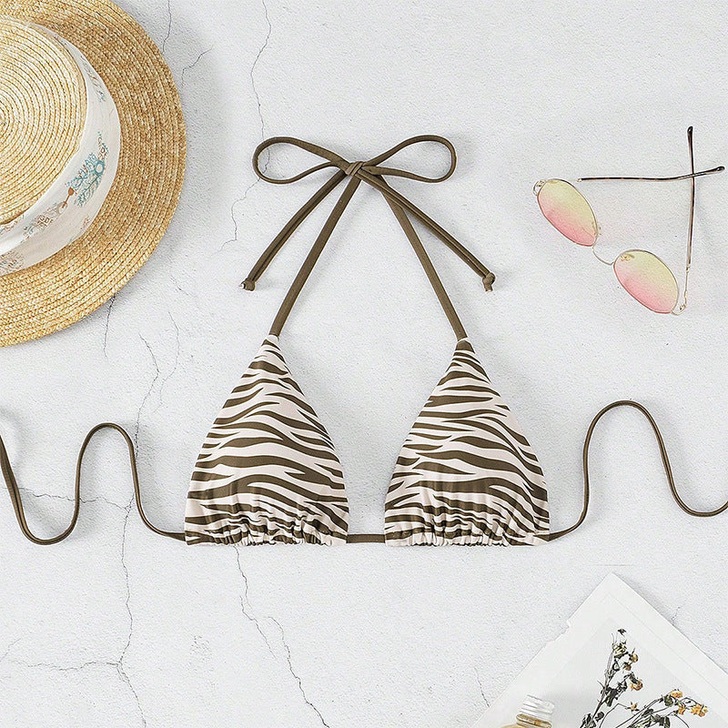 Damen Triangel-Bikini mit modischem Zebra-Muster und Binde-Detail Drune