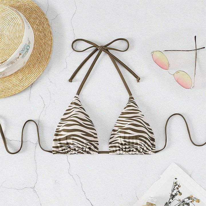Damen Triangel-Bikini mit modischem Zebra-Muster und Binde-Detail Drune