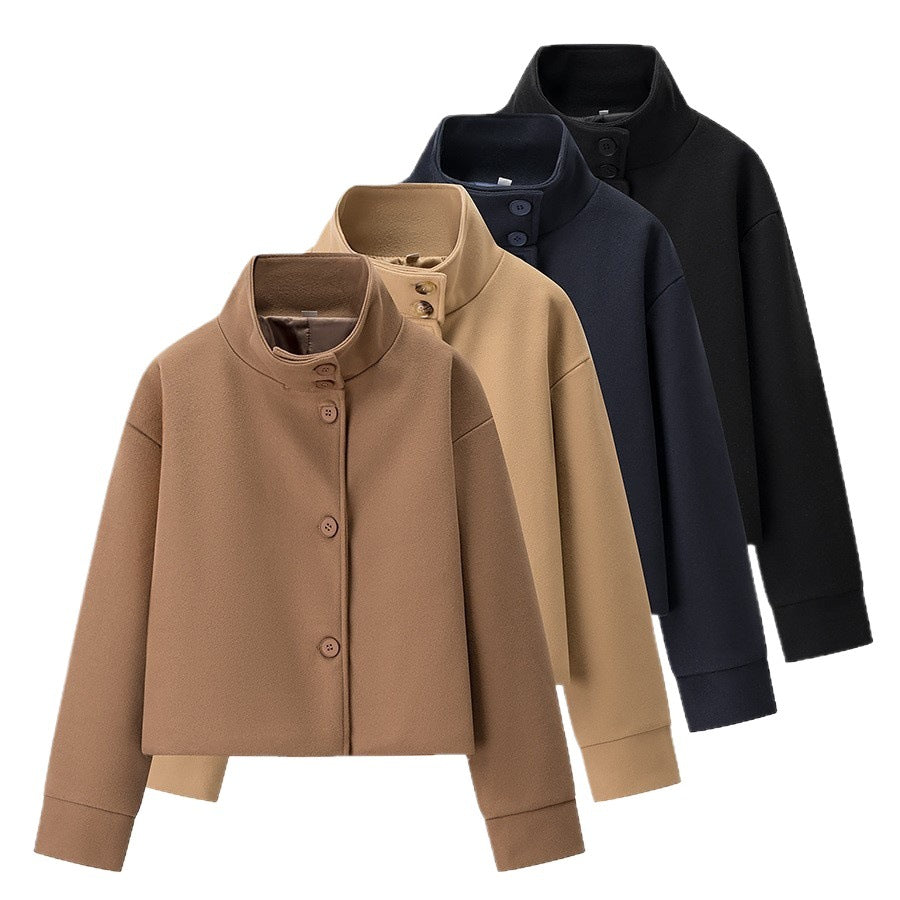 Damen cropped Blousonjacke mit elegantem Stehkragen und Knopfverschluss Drune