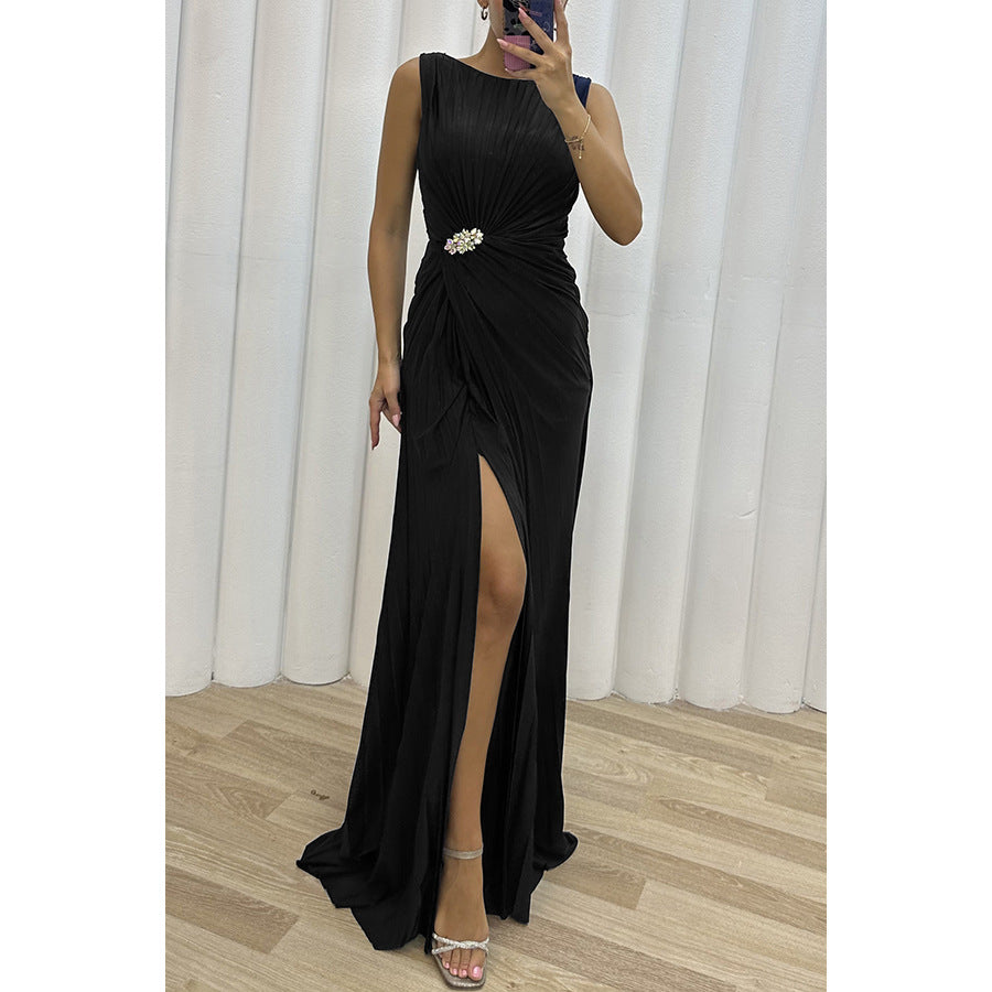Damen Abendkleid mit eleganter Drapierung und schulterfreier Optik Drune