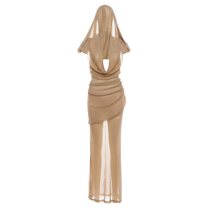 Damen Elegantes Maxikleid mit tiefem Pracht-Ausschnitt und durchscheinendem Stoff Drune